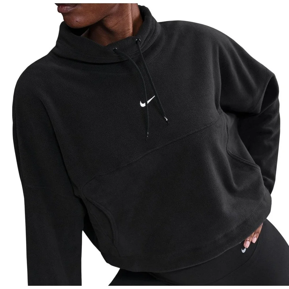 Nike‎ W Black Fleece Funnel Neck Pullover Sweatshirt Swoosh Logo Large 12-14 NEW